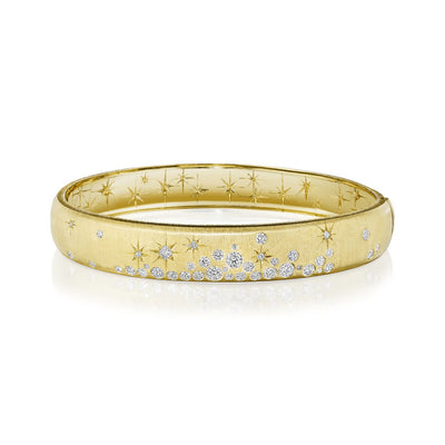 18K Yellow Gold Wide Galaxy Diamond Bangle