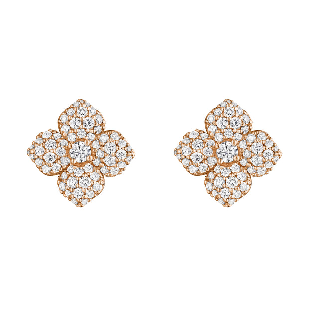 18K Rose Gold Diamond Flower Earrings