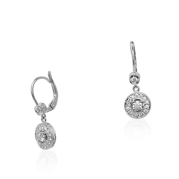 18K White Gold Diamond Dangle Earrings