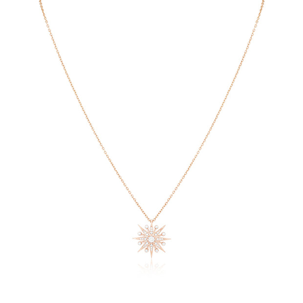 18K Rose Gold Starburst Diamond Pendant Necklace