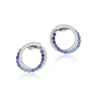 18K White Gold Diamond and Sapphire American Glamour Hoop Earrings