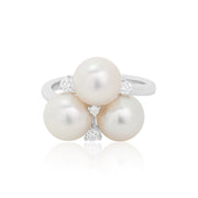 18K White Gold Multi Pearl and Diamond Ring