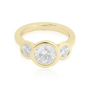 18K Yellow Gold Bezel-Set Three Stone Diamond Ring