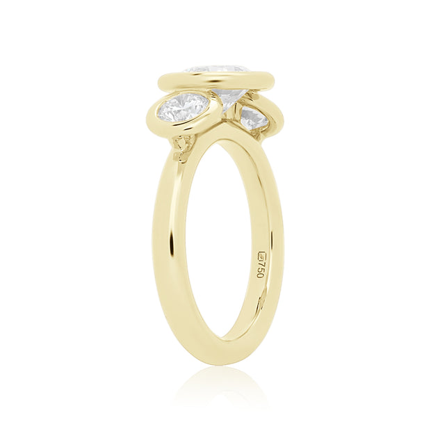18K Yellow Gold Bezel-Set Three Stone Diamond Ring