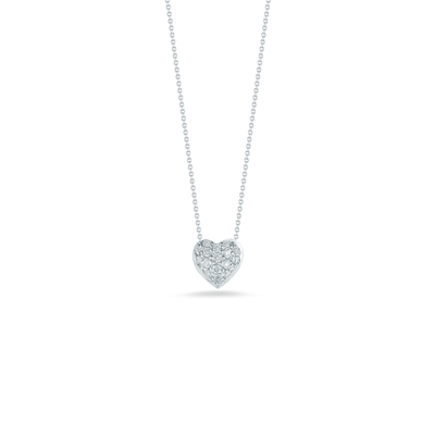 18K White Gold Puffed-Heart Diamond Pendant Necklace