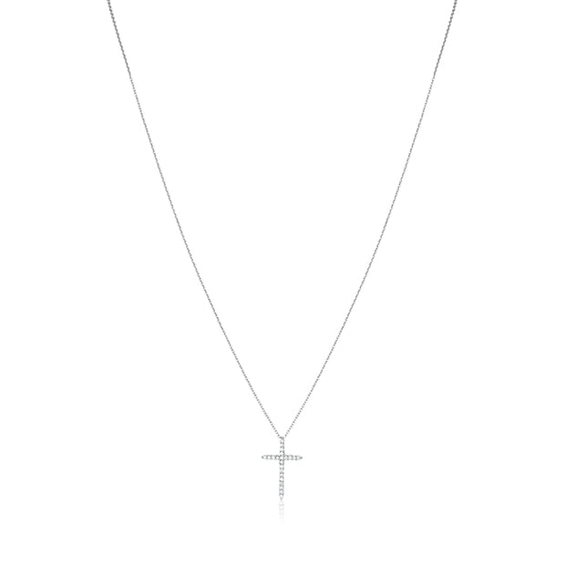 18K White Gold Cross Pendant Necklace