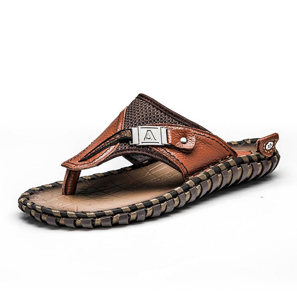 mens real leather flip flops