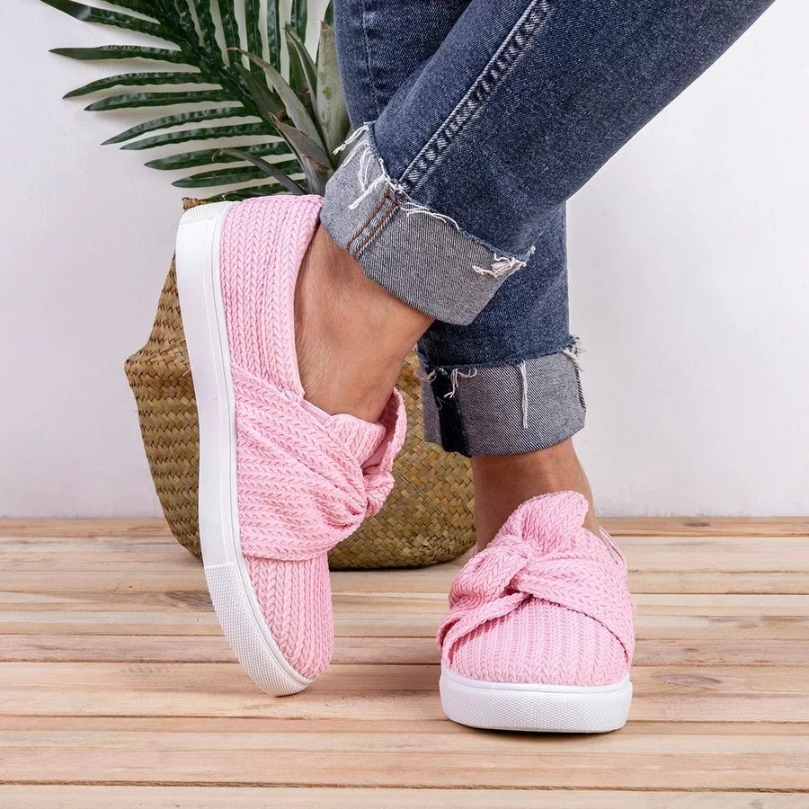 women knitted twist slip on sneakers