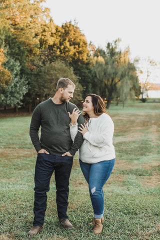 Engagement Photo of Melanie and Brandon on a Farm