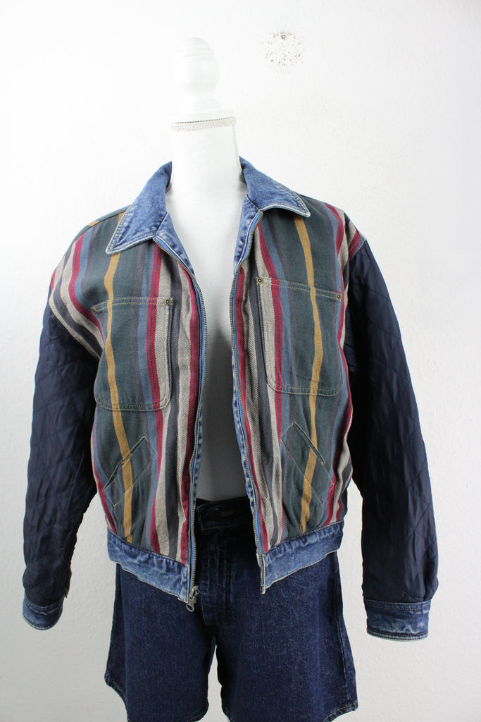 Vintage Striped Jeans Jacket (M) - ramanujanitsez Online