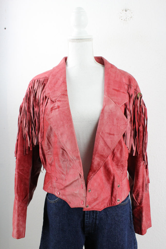Vintage Red Leather Jacket (M) - ramanujanitsez Online