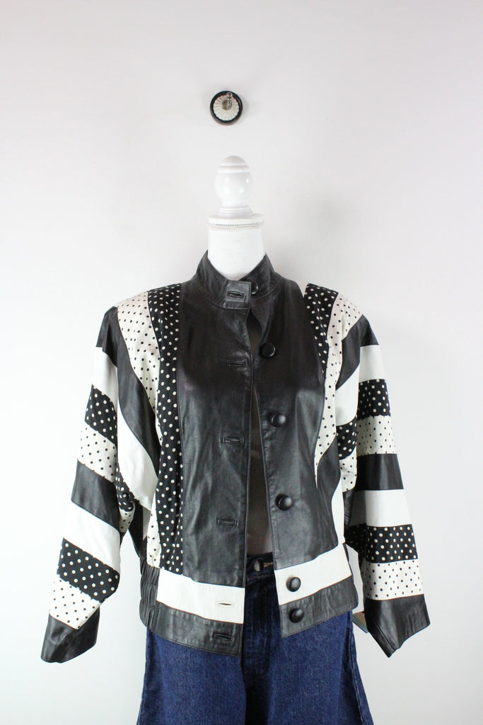Vintage Striped Leather Jacket (S) - ramanujanitsez