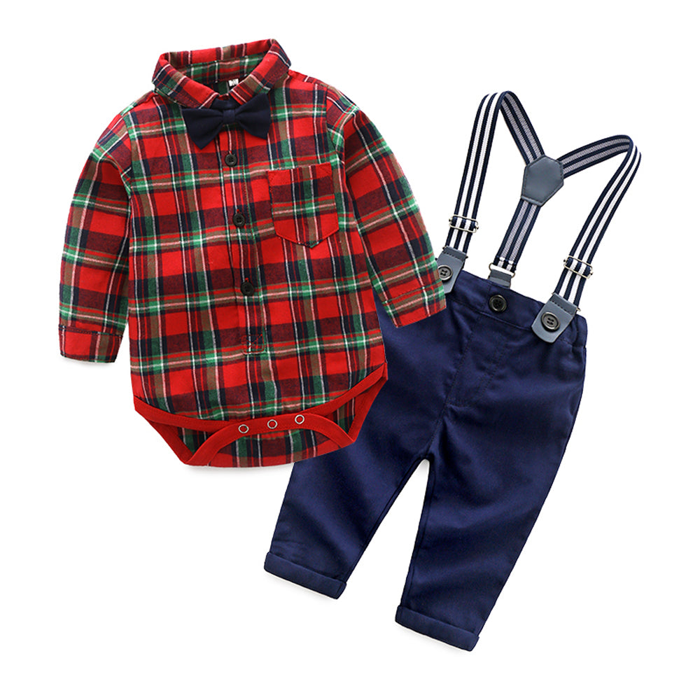 baby boy red tartan trousers