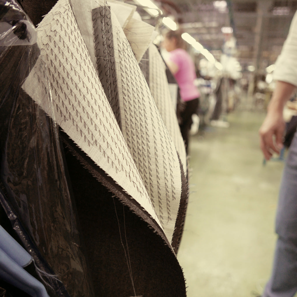 Close-up showing hundreds of stitches that adhere the canvas to the jacket.