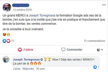 Avis formation Google Ads Joseph Torregrossa