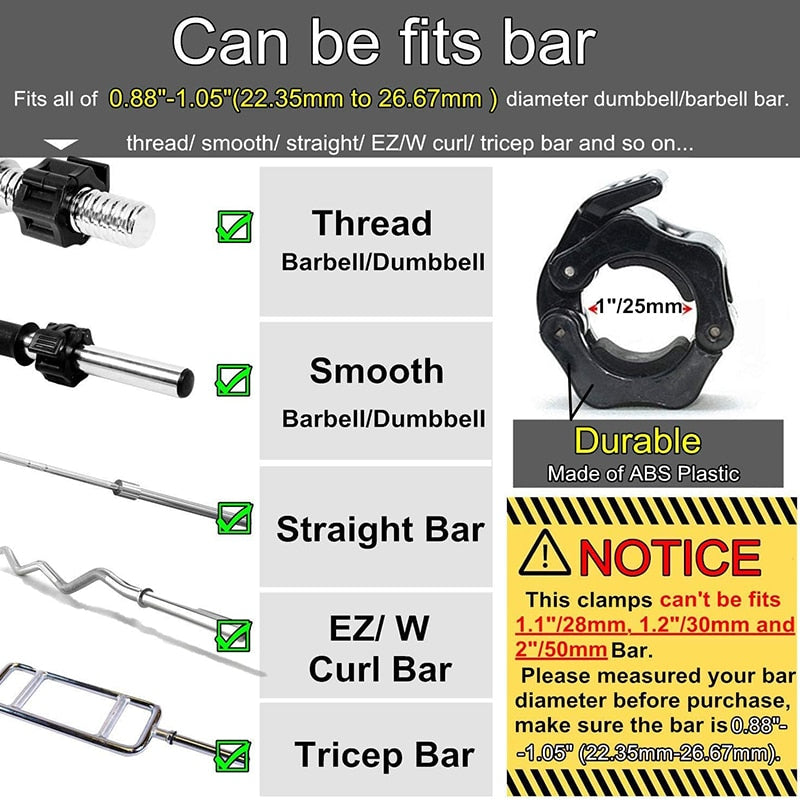 25/50mm Spinlock Collars Barbell Collar Lock Dumbell Clips Barbell Clamps Weight Lifting Bar Gym Dumbbell Fitness Body Building