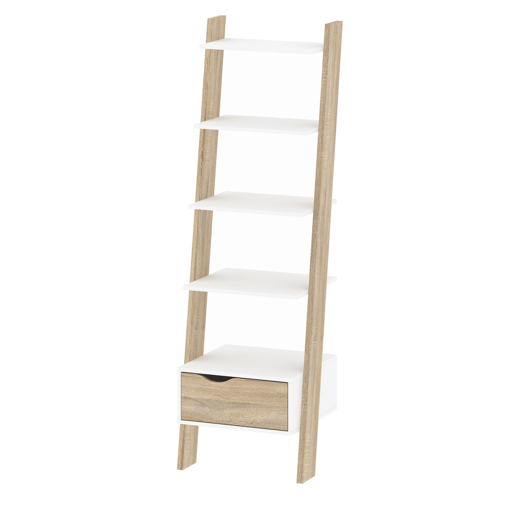 Oslo Leaning Bookcase 1 Drawer In White And Oak Alidasa Official