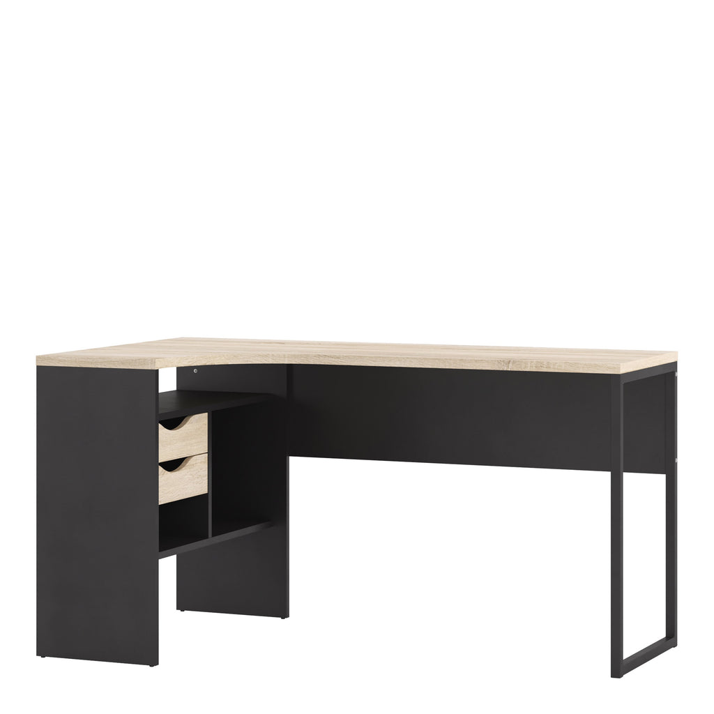 Function Plus Corner Desk 2 Drawers In Black Matt And Oak Alidasa