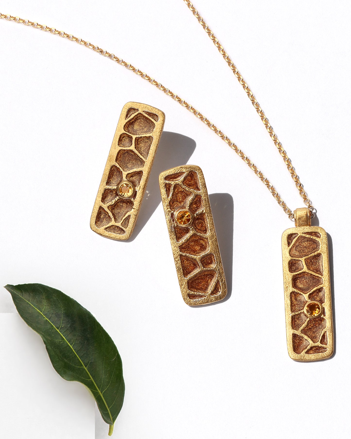 Giraffe Animal Pattern Enamel Earrings 18kt Gold Plate