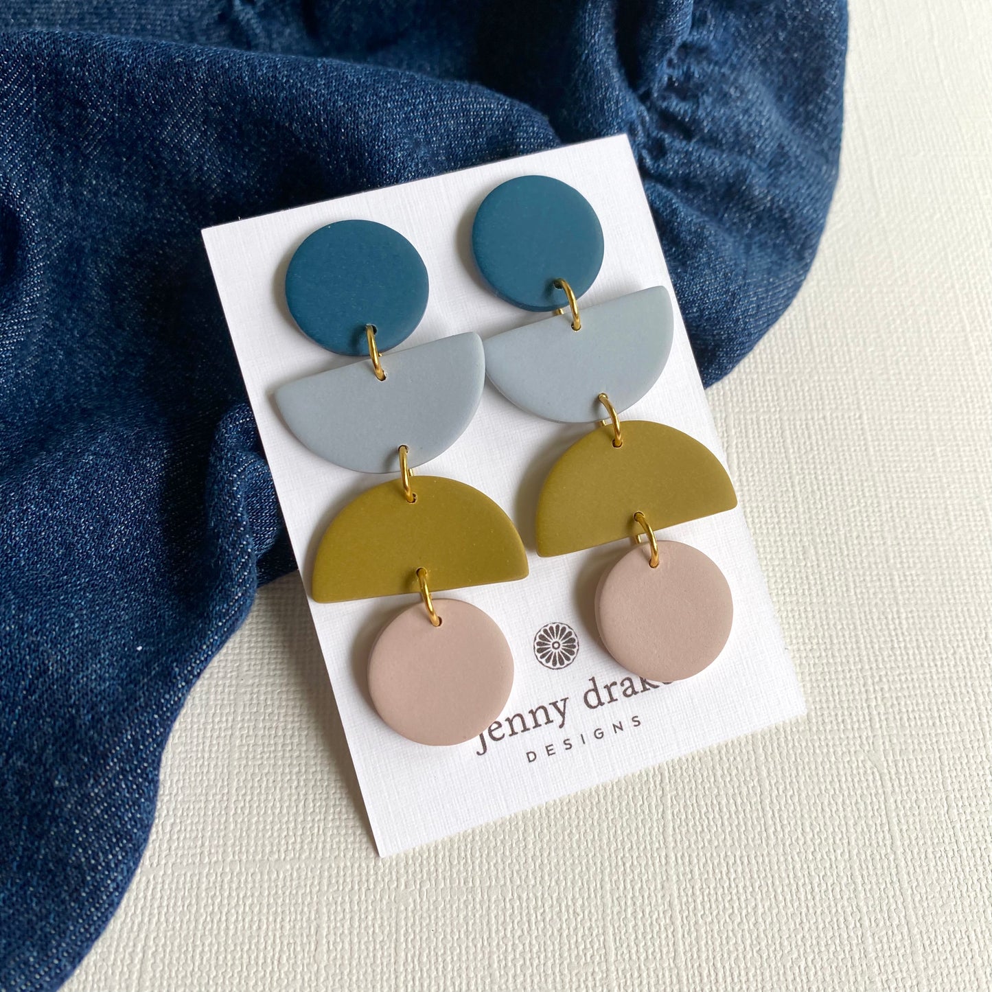 Blue Geometric Color Block Dangle Earrings