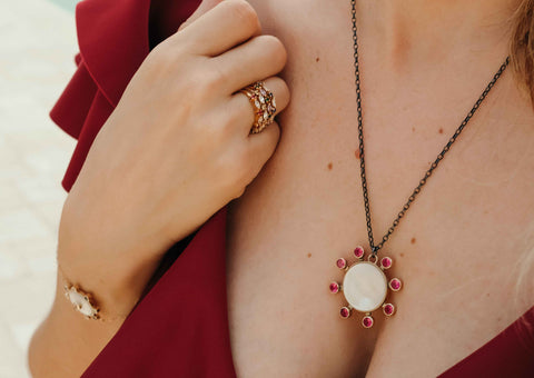 Rubelite garnet with mother of pearl necklace 