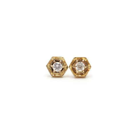 Hexagon and Diamond gold earring posts