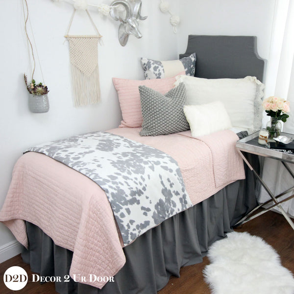 Blush Pink Grey Faux Fur Pillow Pile Pink Grey Bedding