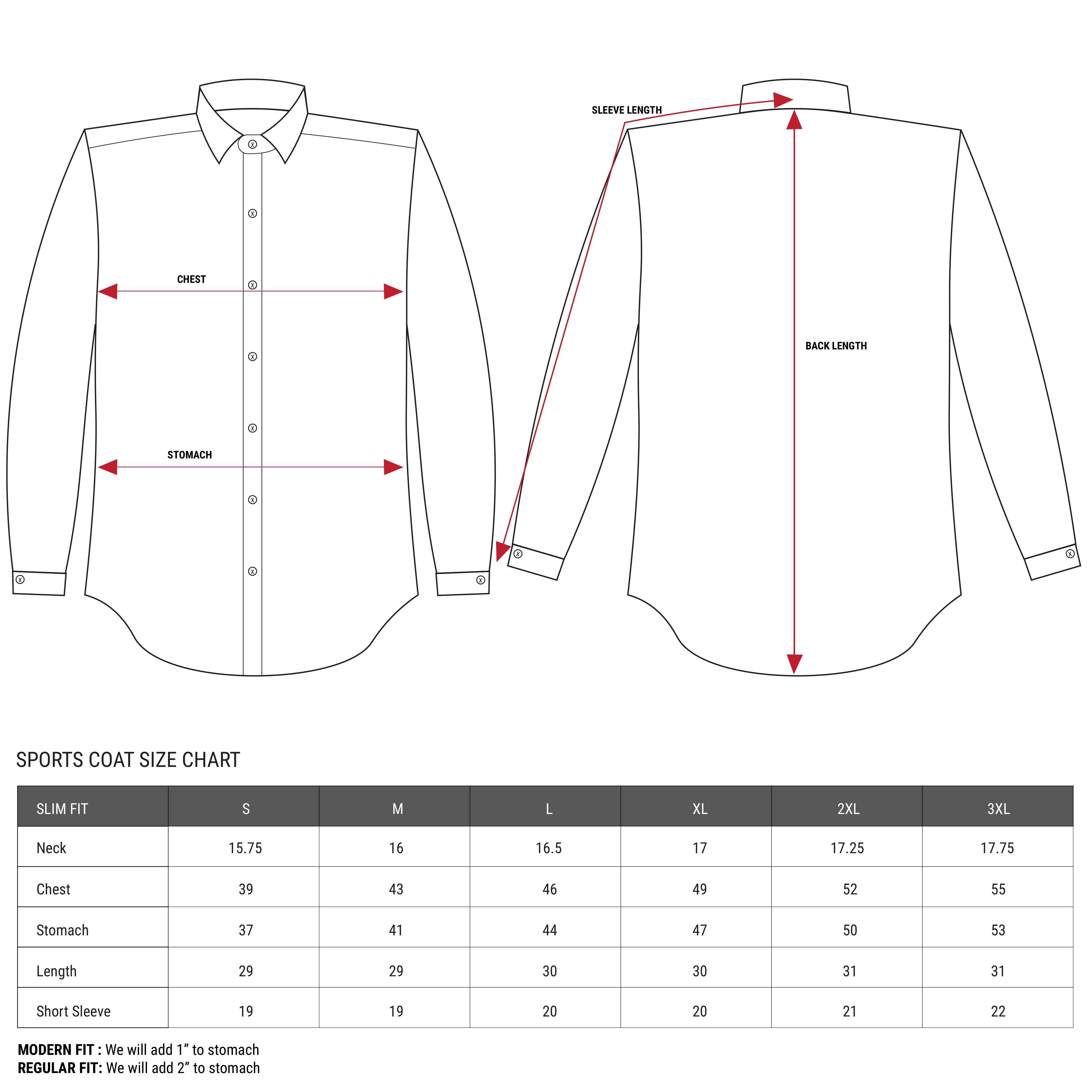 shirt size chart