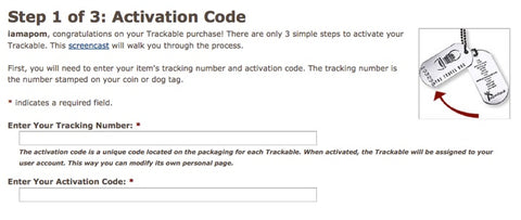 Activating a Geocaching.com trackable