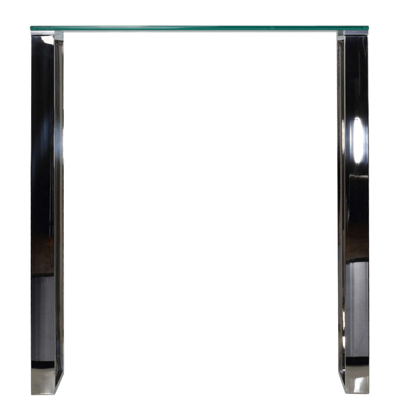 Cortesi Home Forli Small Entry Way Console Table Contemporary Glass and Stainless Steel Finish 28 in Wide Accent