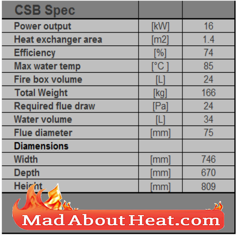 CSB 16kW cooker stove multi fuel holiday log cabin heater back boiler hot water madaboutheat Spec psp