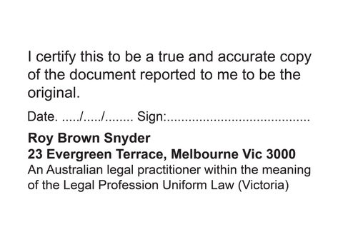 Australian legal practitioner with signature and name
