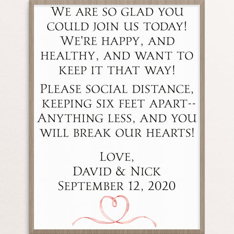 cute elegant and funny social distancing wedding sign day of stationery customized keep back 6 feet 