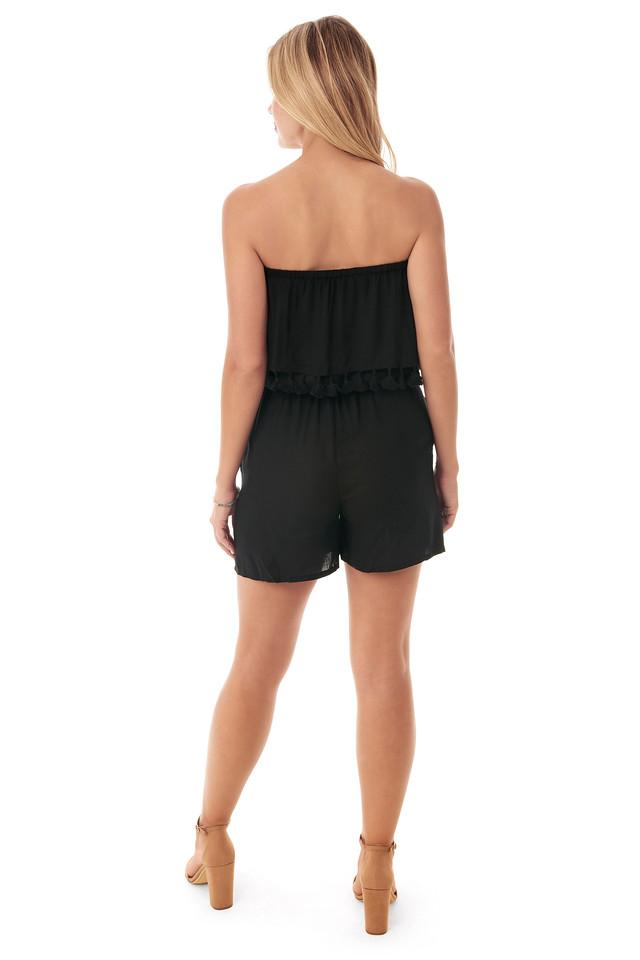 Take Cover by Penbrooke Black Off The Shoulder Ruffle Romper Cover Up