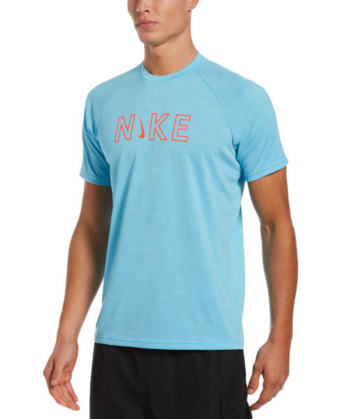 Nike Swim Men's Heather Logo Short Sleeve Hydroguard Lagoon Pulse