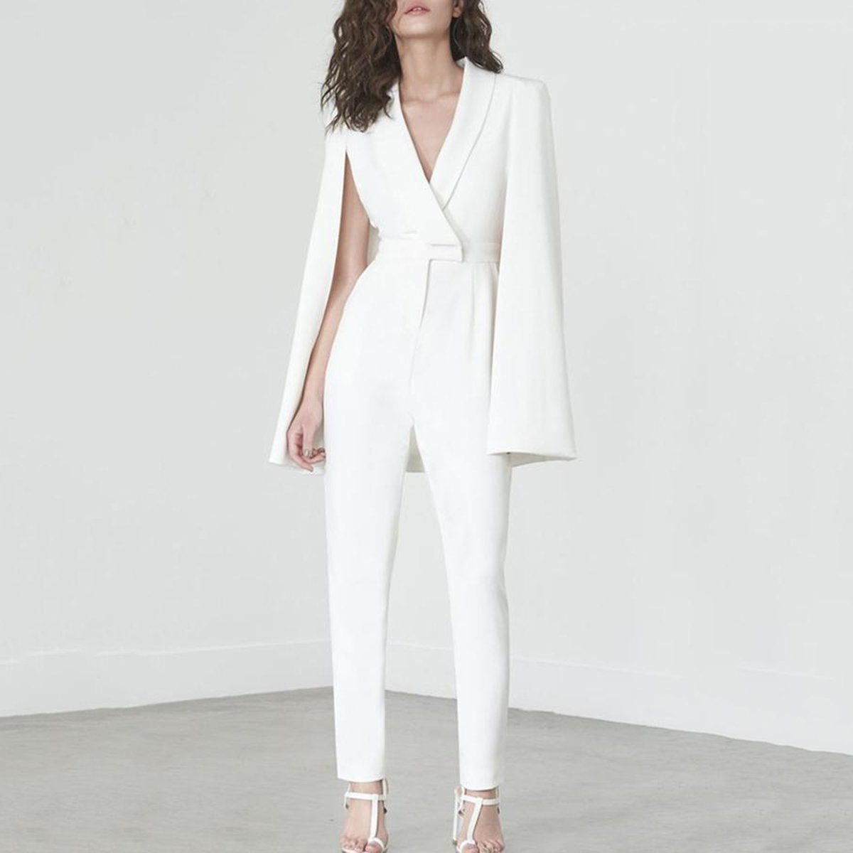 white slinky jumpsuit