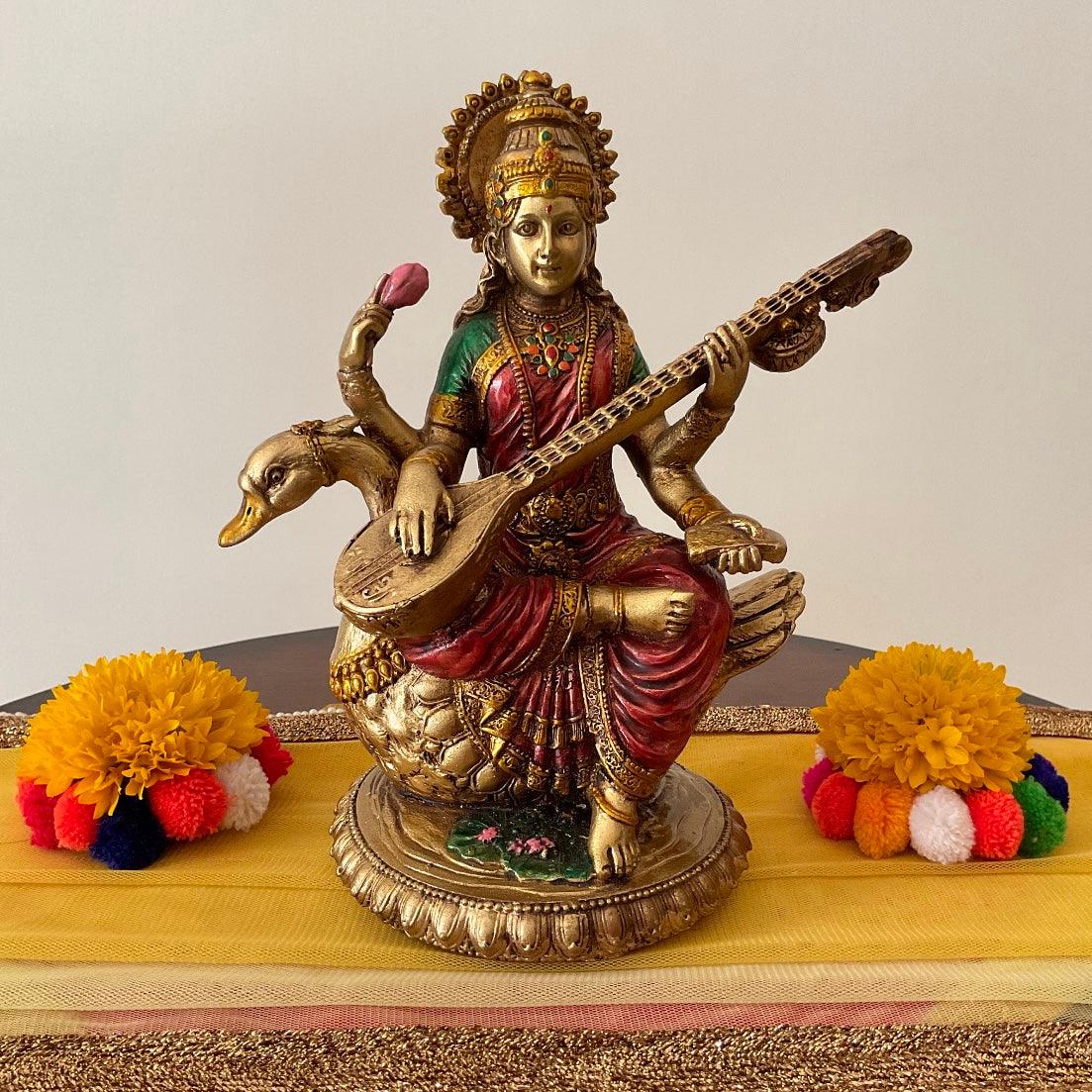 Goddess Saraswati Marble Dust Idol | Home Decor | Crafts N Chisel