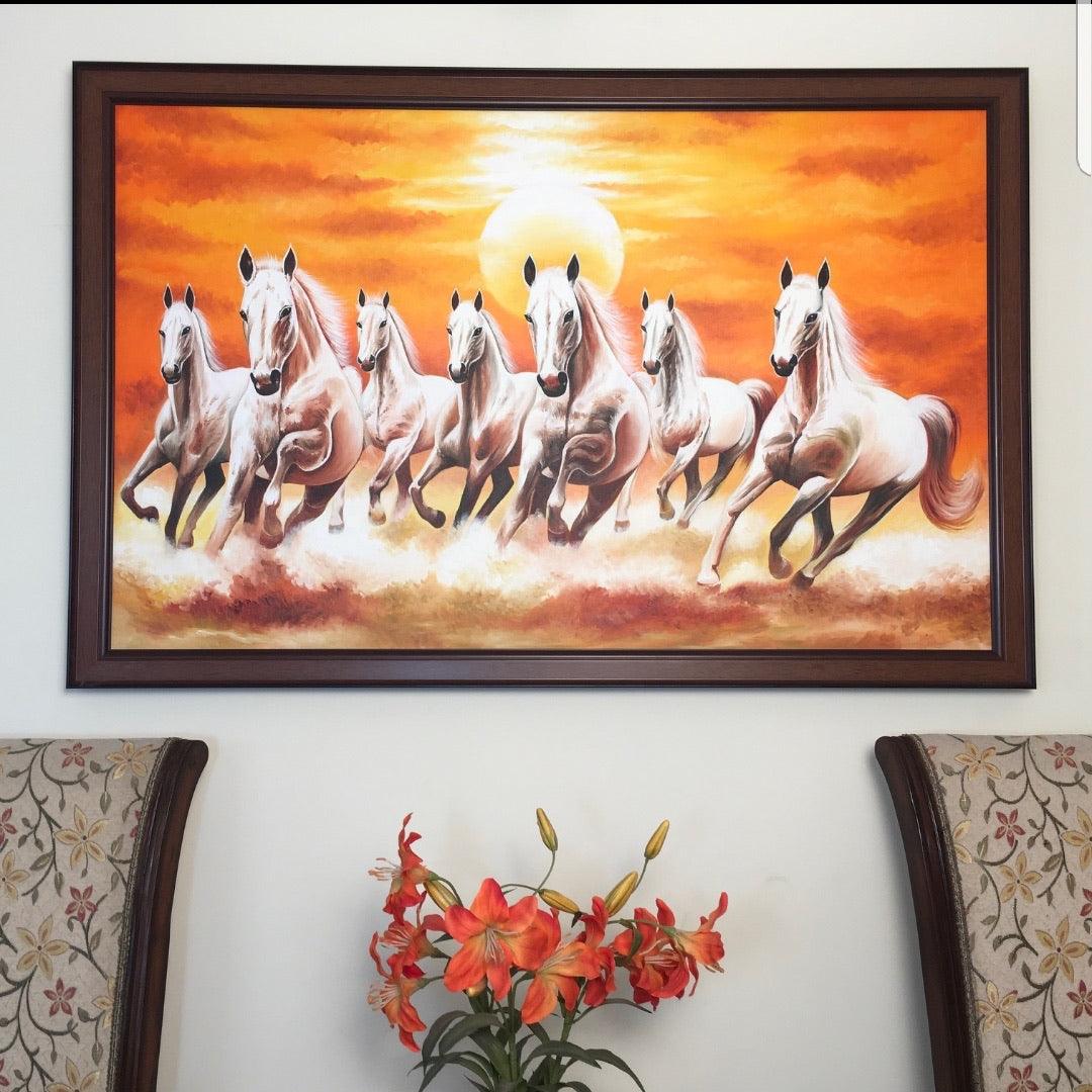 Handmade Beautiful 7 White Horse Canvas Painting – Crafts N Chisel