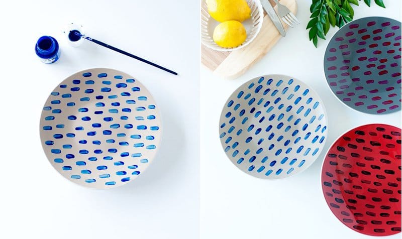 dotted plate painting -painting on plate -painting plates with acrylic paint 