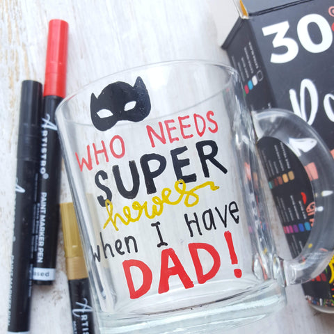 Superhero cup-fathers day painting ideas-father's day painting-things to paint for fathers day-fathers day painting-painting for father's day-father daughter painting ideas