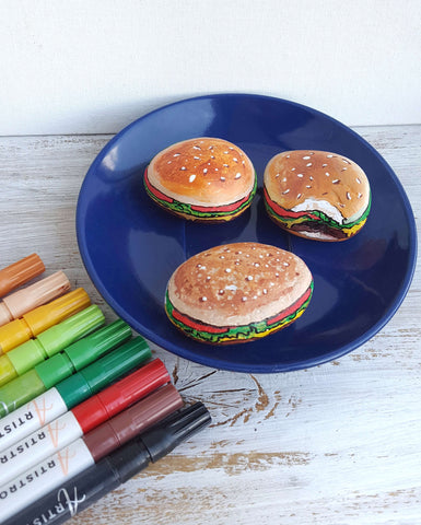 rock hamburger-food cute drawings-food painting ideas-easy food drawings