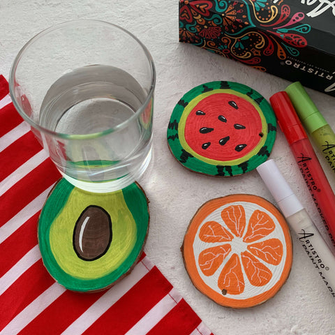 painted coasters fruit-food cute drawings-food painting ideas-easy food drawings