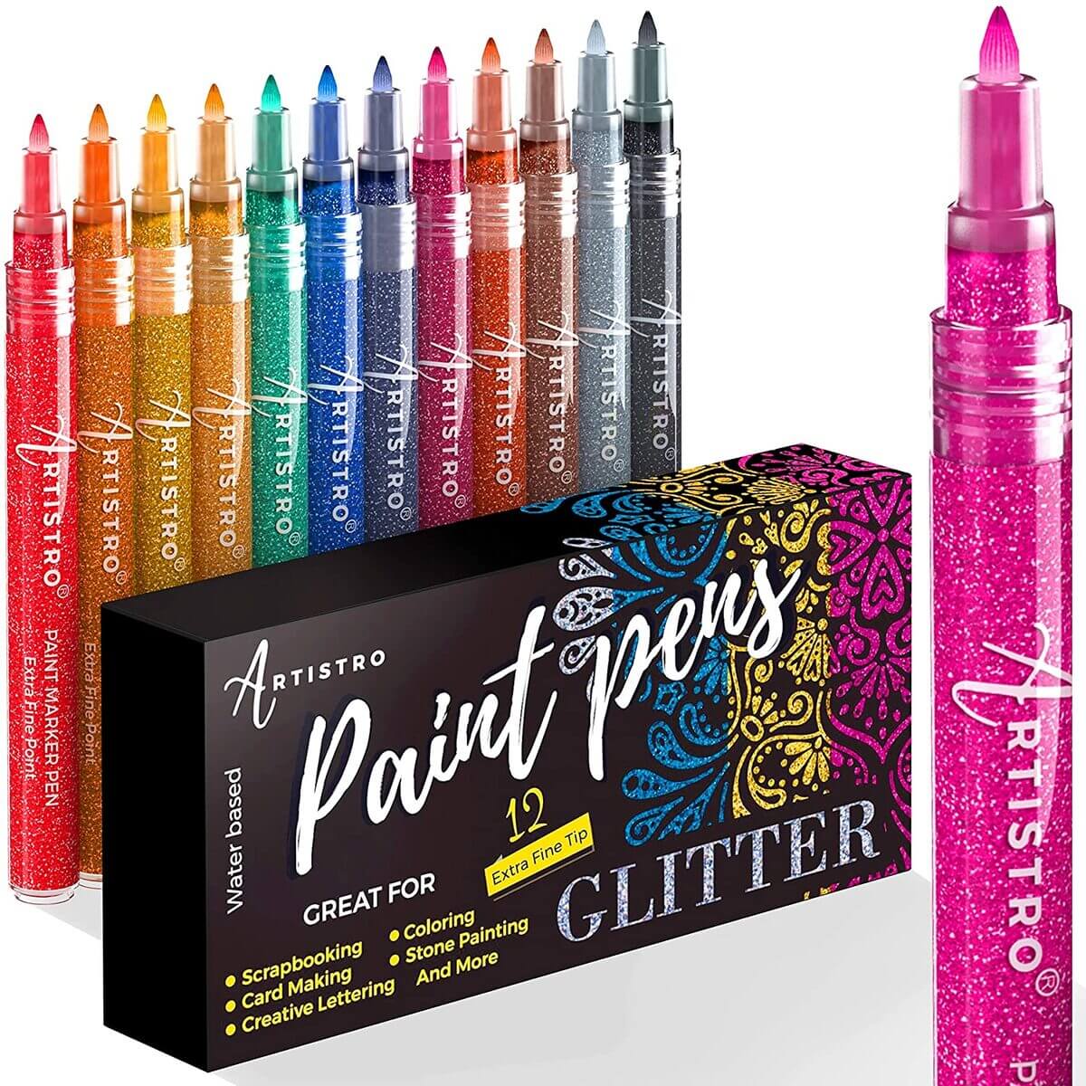 1 Set Glitter Pens with 4 Colours Ball Point Cute and Glittery Color Great Gift!