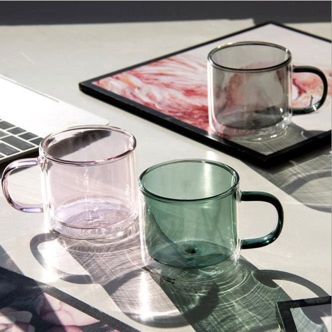 Colored Double Wall Insulated Glass Mugs