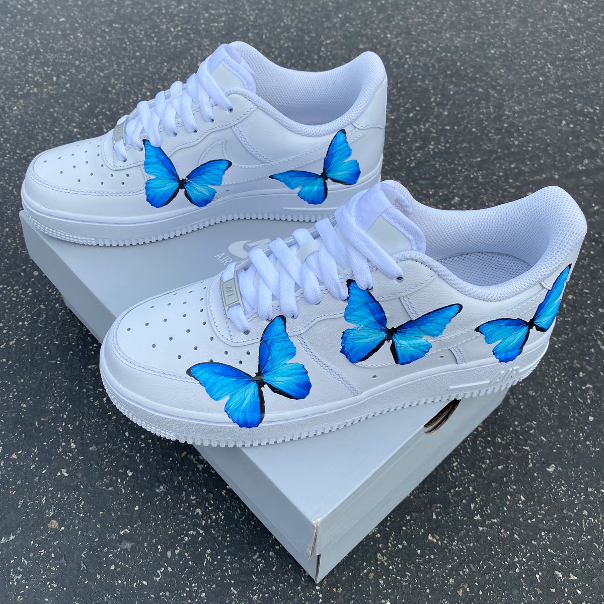 white air force 1 with blue butterfly
