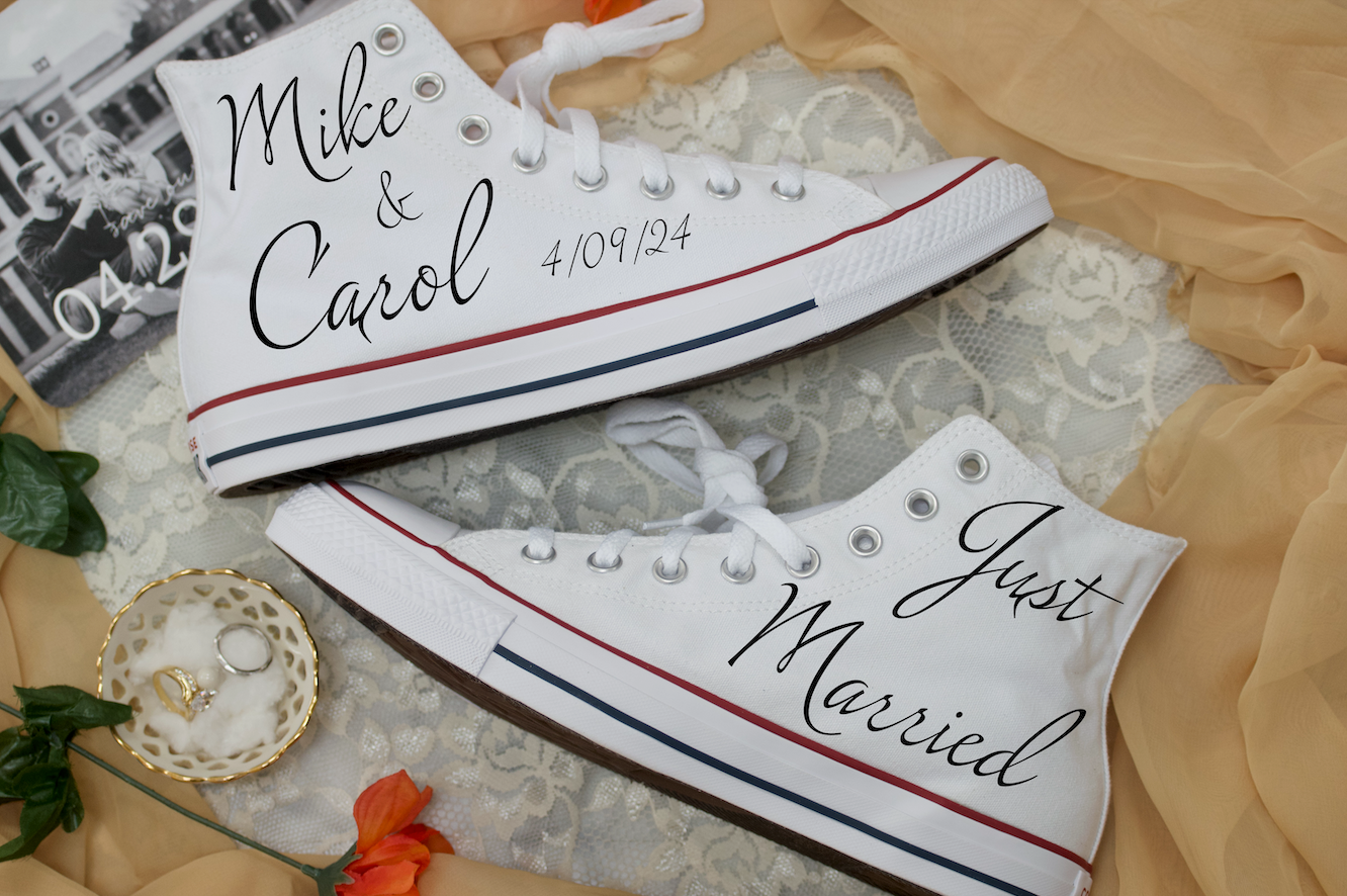 notificación María reforma High Top Wedding Bride Groom Just Married - Custom Converse Shoes –  BlvdCustom