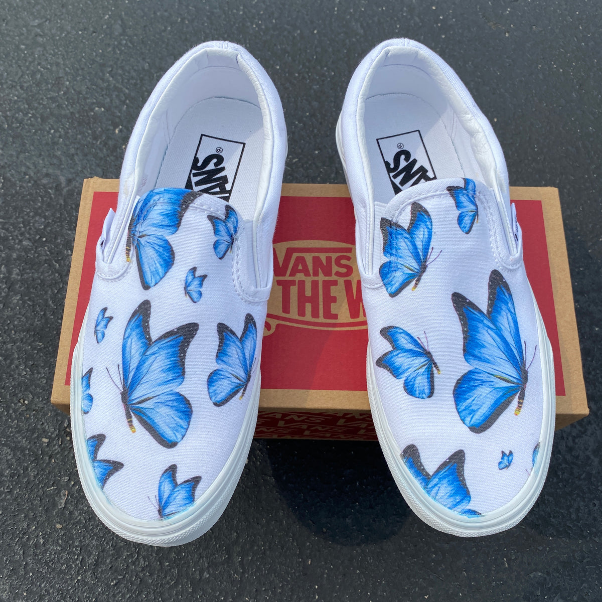 Custom Printed Blue Butterfly Vans 