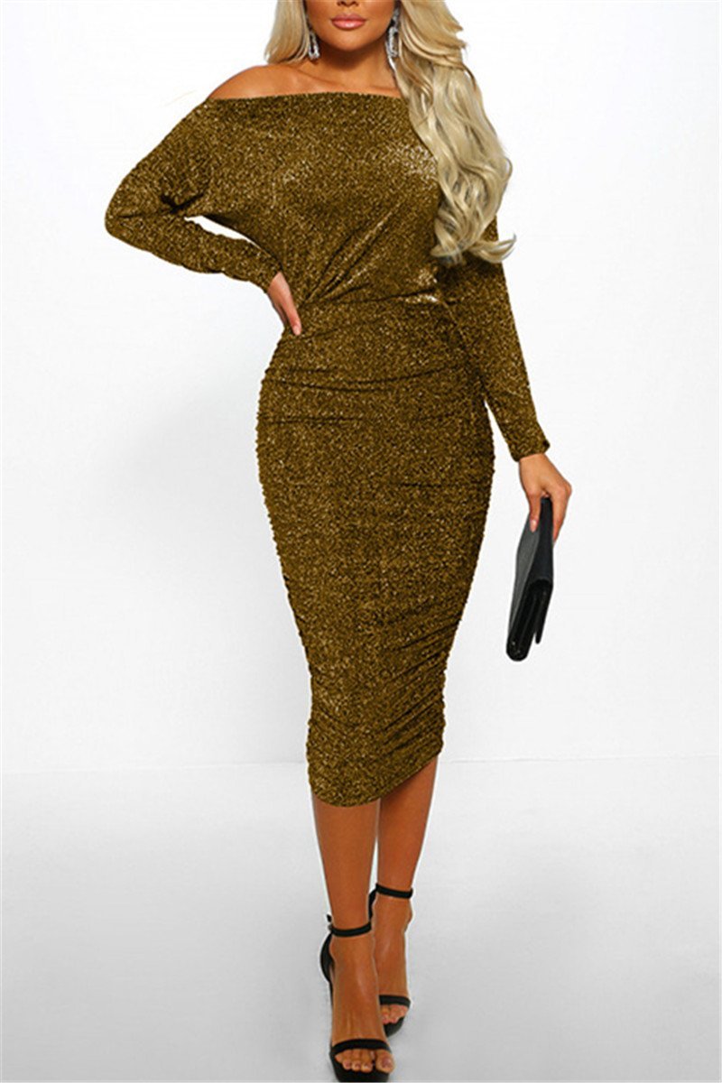 gold silk midi dress