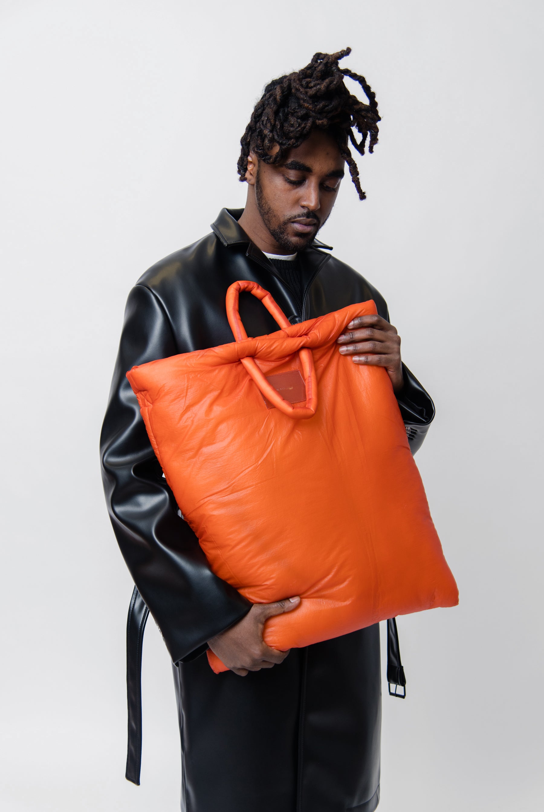 Rubberized Nylon Big Pillow Tote Bag Orange