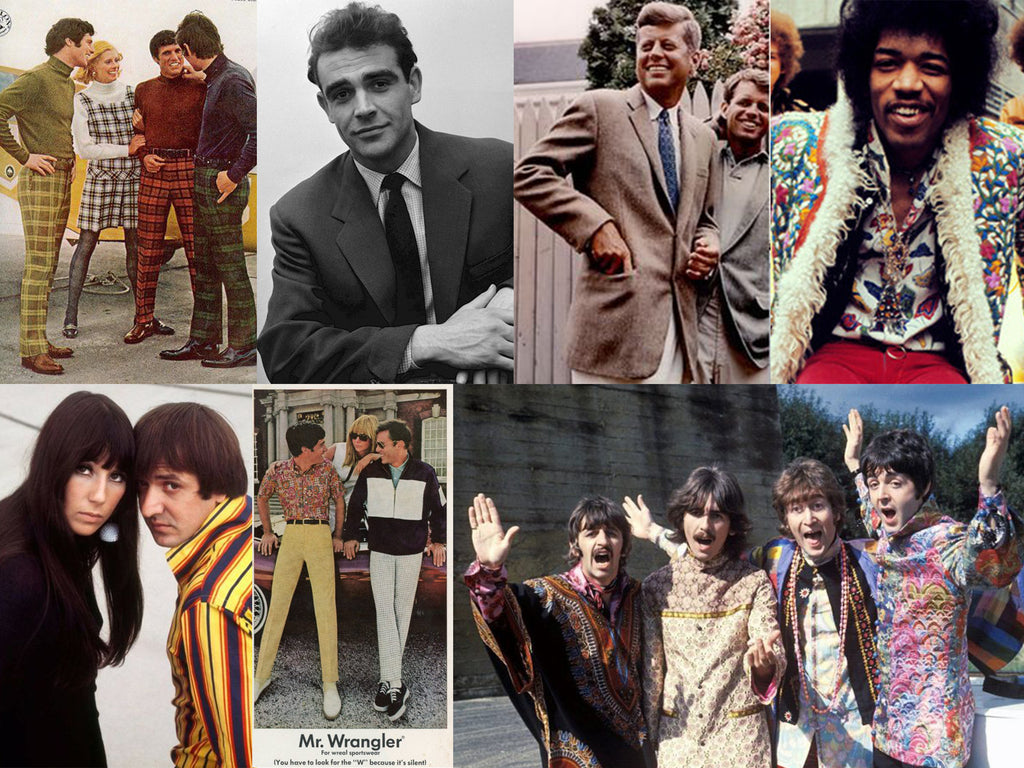 Lithe Lashes Journal | Pride & LGBTQ Rights | 60's Men's Fashion Trends | 60's Men's Beauty Trends | Queer Rights | Hippie Fashion | Dapper Style | Anti-War | Jimi Hendrix | The Beatles | John F Kennedy | Sean Connery | Mad Men | Don Draper | Collage